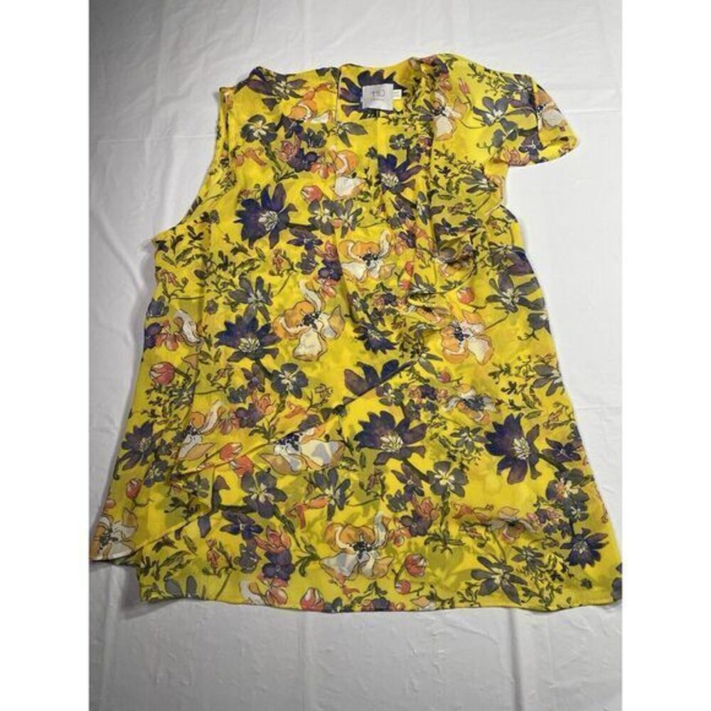 Anthropologie HD In Paris yellow floral ruffle‎ tank top blouse size 2